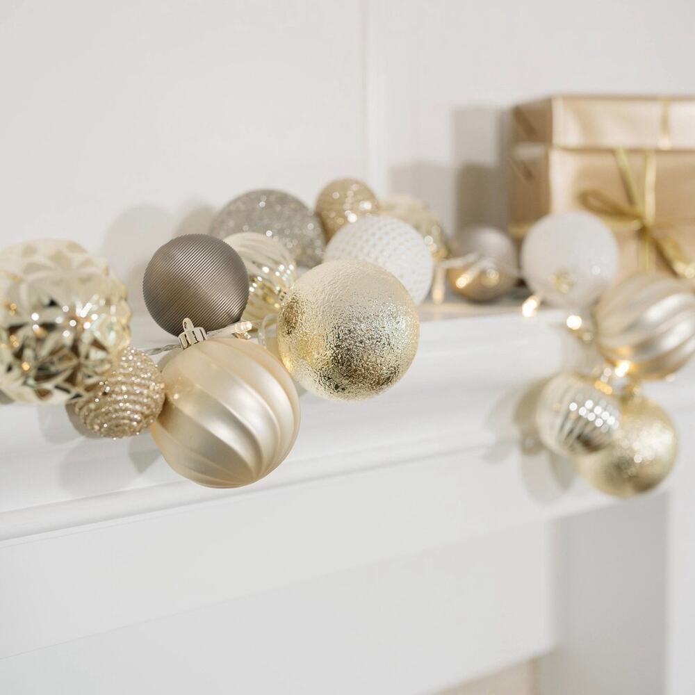 2-6” PreLit Ornament Gold Garland w/ LED Lights